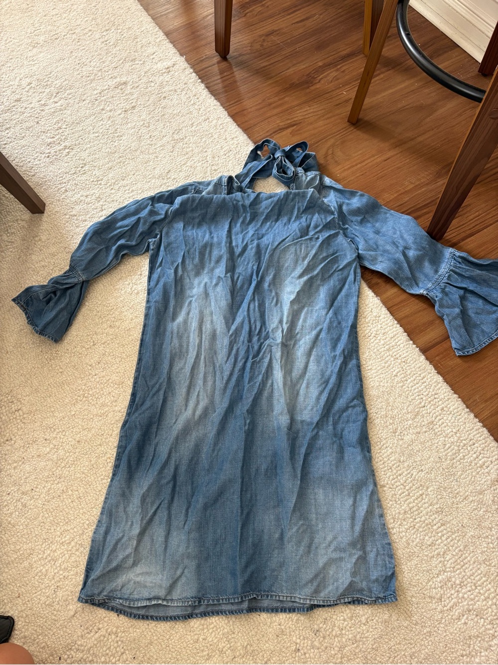 Cloth and Stone Denim Cold-Shoulder Dress with Ruffled Sleeves